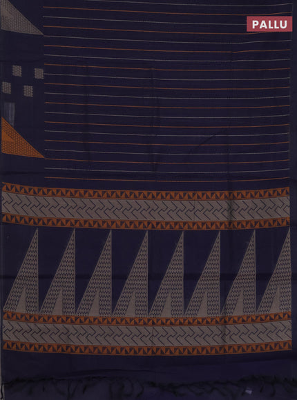 Nithyam cotton saree navy blue with allover thread weaves and thread woven butta border