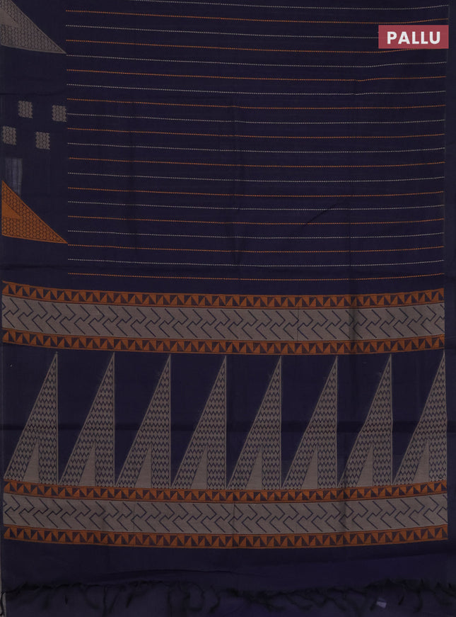Nithyam cotton saree navy blue with allover thread weaves and thread woven butta border