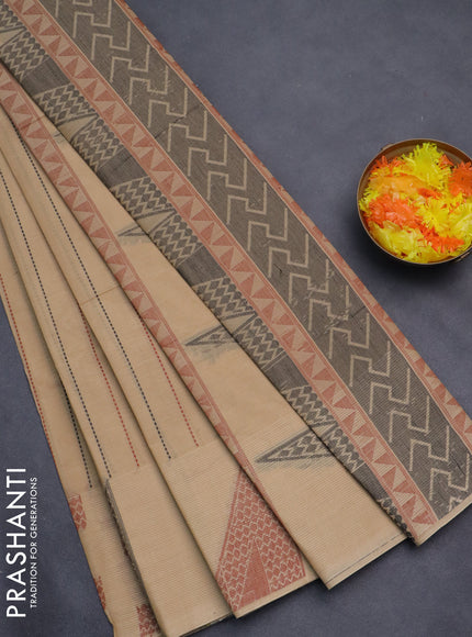 Nithyam cotton saree sandal with allover thread weaves and thread woven butta border