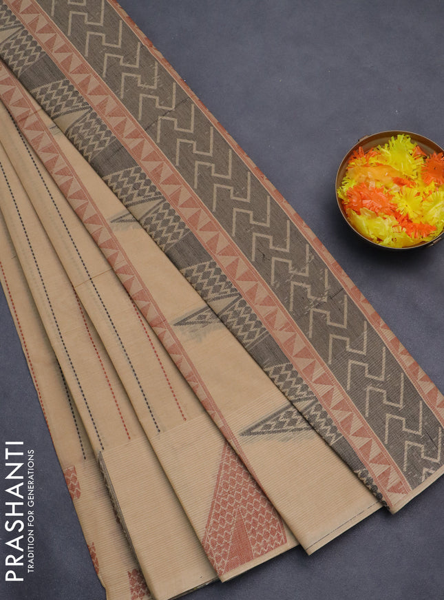 Nithyam cotton saree sandal with allover thread weaves and thread woven butta border