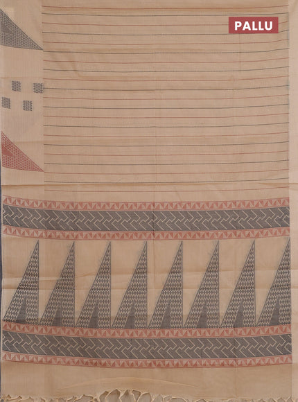 Nithyam cotton saree sandal with allover thread weaves and thread woven butta border