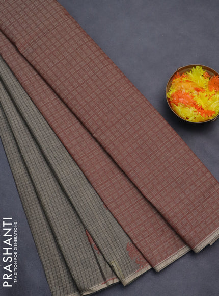 Nithyam cotton saree grey with allover thread checked pattern & buttas in borderless style