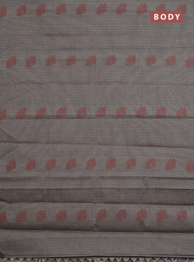 Nithyam cotton saree grey with allover thread checked pattern & buttas in borderless style