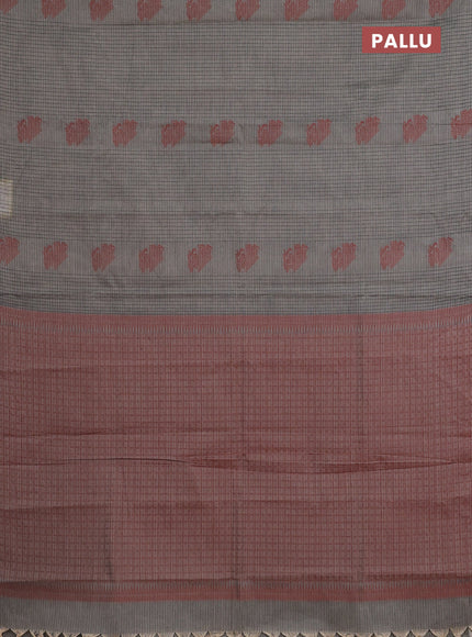 Nithyam cotton saree grey with allover thread checked pattern & buttas in borderless style