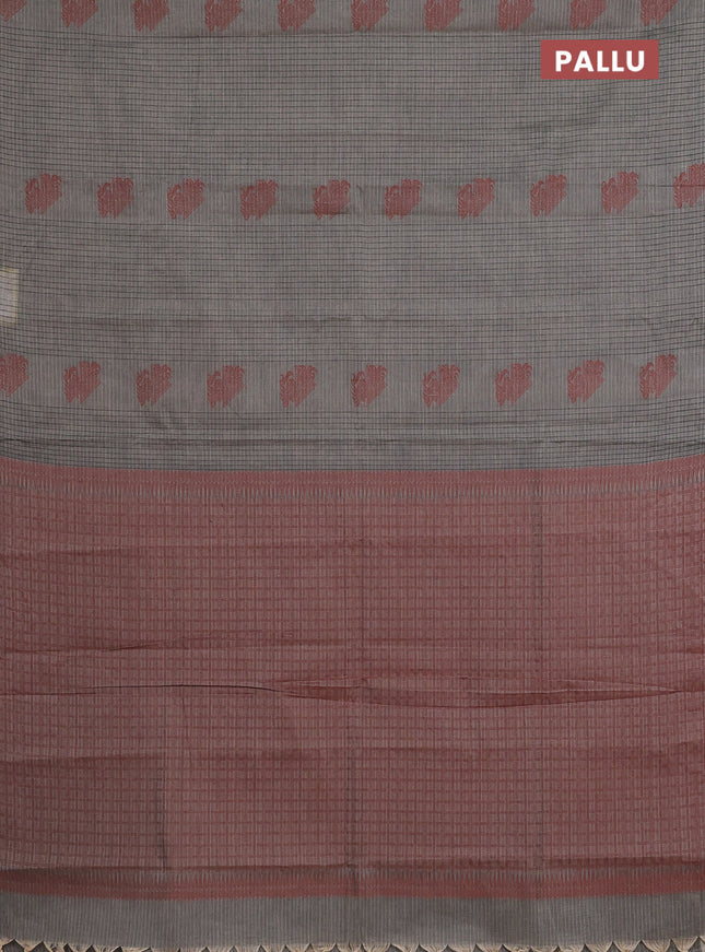 Nithyam cotton saree grey with allover thread checked pattern & buttas in borderless style
