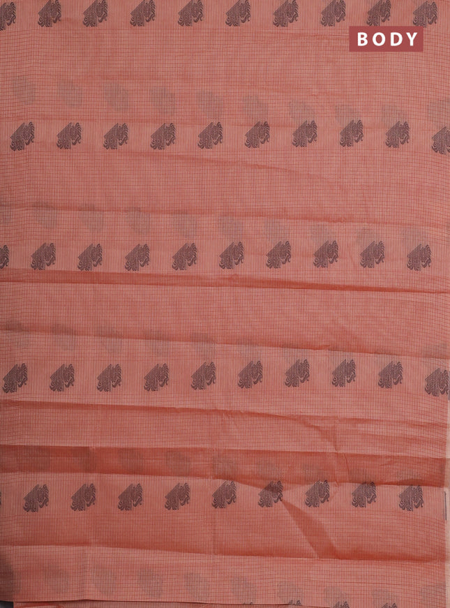 Nithyam cotton saree rust shade with allover thread checked pattern & buttas in borderless style