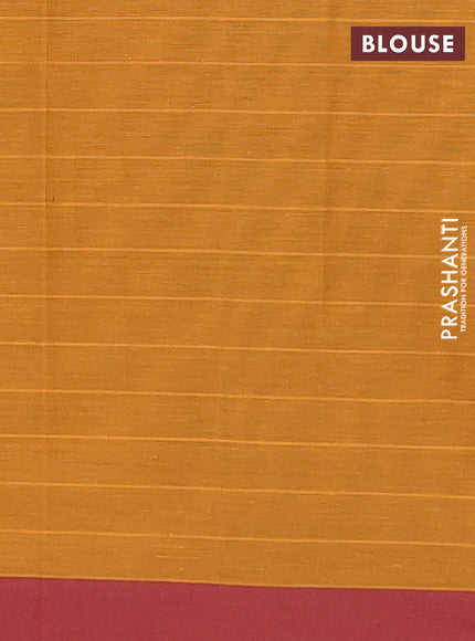 Nithyam cotton saree mustard yellow and maroon with allover thread weaves & zari buttas and simple border