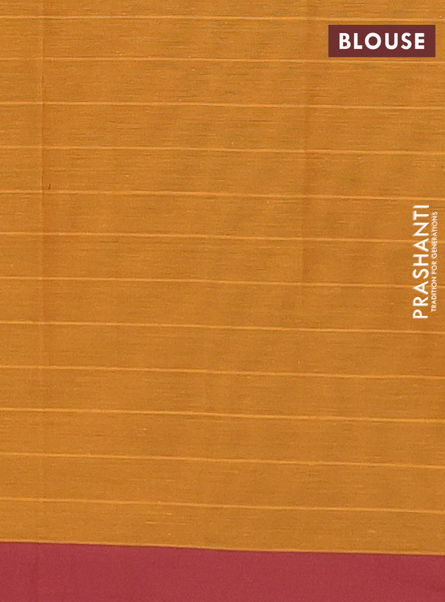 Nithyam cotton saree mustard yellow and maroon with allover thread weaves & zari buttas and simple border