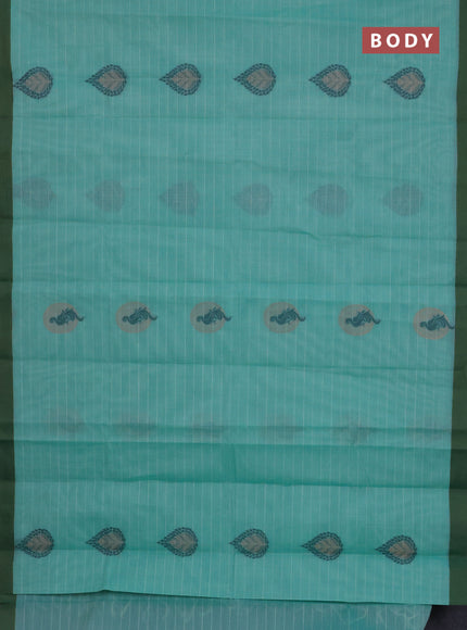 Nithyam cotton saree teal green and green with allover thread weaves and simple border