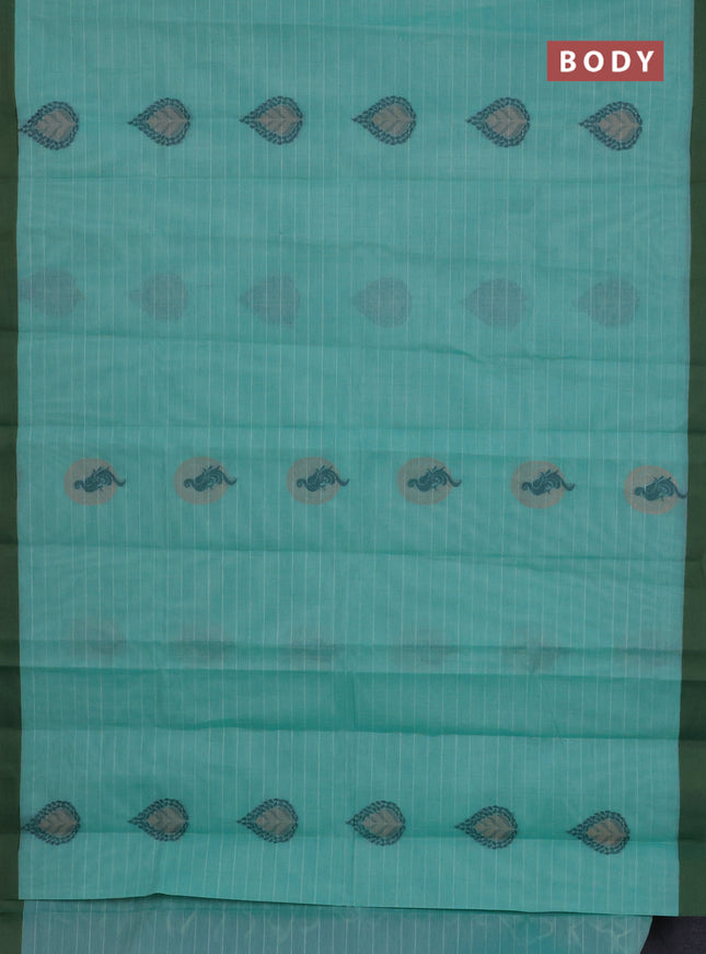 Nithyam cotton saree teal green and green with allover thread weaves and simple border