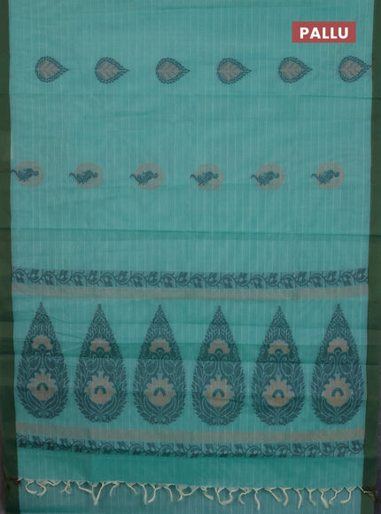 Nithyam cotton saree teal green and green with allover thread weaves and simple border