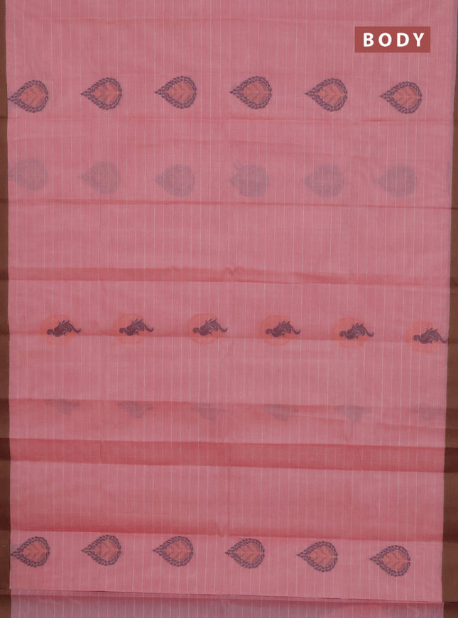 Nithyam cotton saree peach pink with allover thread weaves and simple border