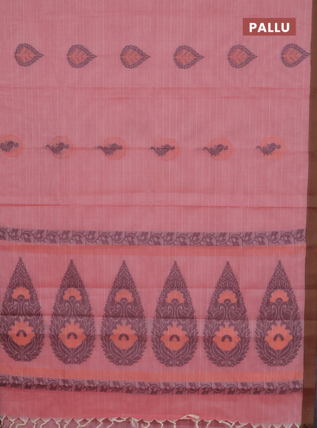 Nithyam cotton saree peach pink with allover thread weaves and simple border