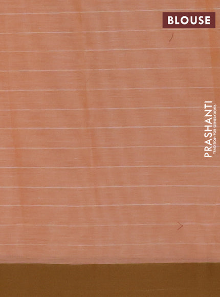 Nithyam cotton saree pale orange and mehendi green with allover thread weaves and simple border