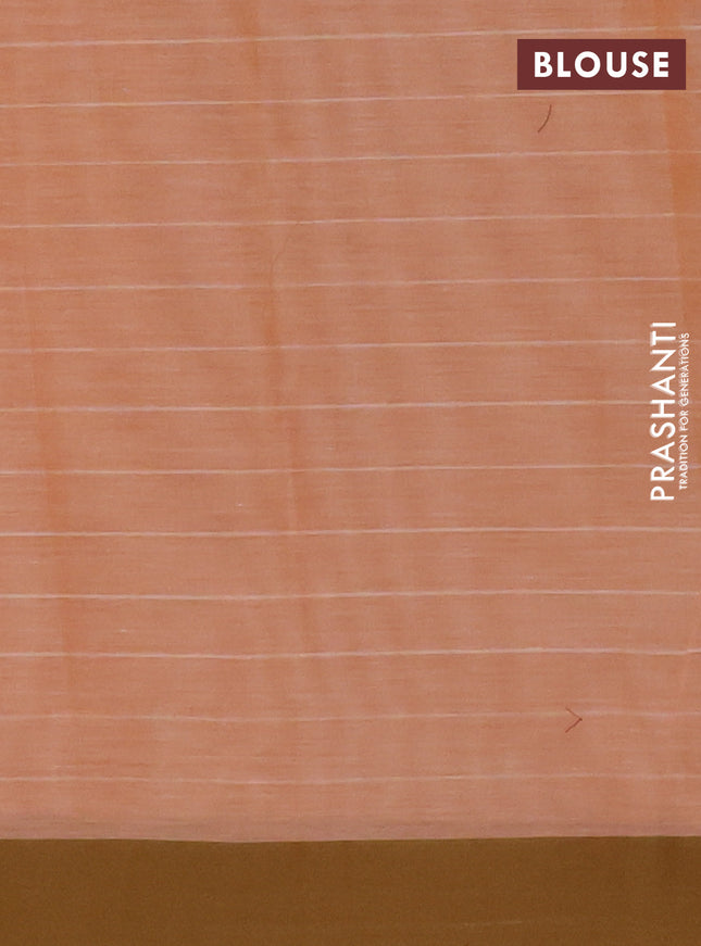 Nithyam cotton saree pale orange and mehendi green with allover thread weaves and simple border