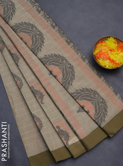 Nithyam cotton saree elaichi green with allover thread weaves and simple border