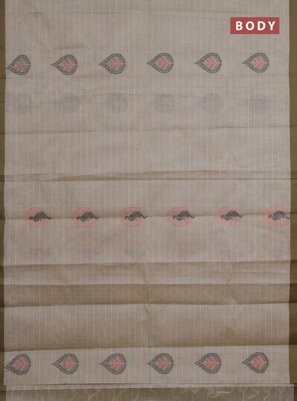 Nithyam cotton saree elaichi green with allover thread weaves and simple border