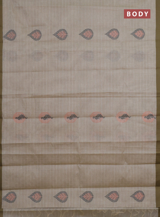 Nithyam cotton saree elaichi green with allover thread weaves and simple border