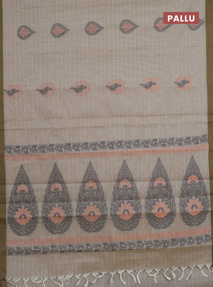 Nithyam cotton saree elaichi green with allover thread weaves and simple border