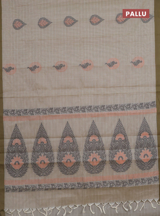 Nithyam cotton saree elaichi green with allover thread weaves and simple border