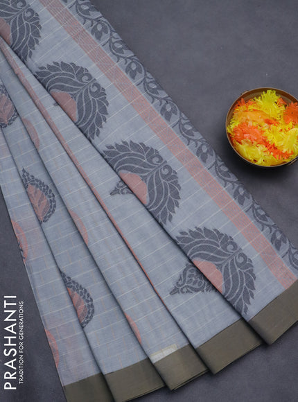 Nithyam cotton saree grey with allover thread weaves and simple border