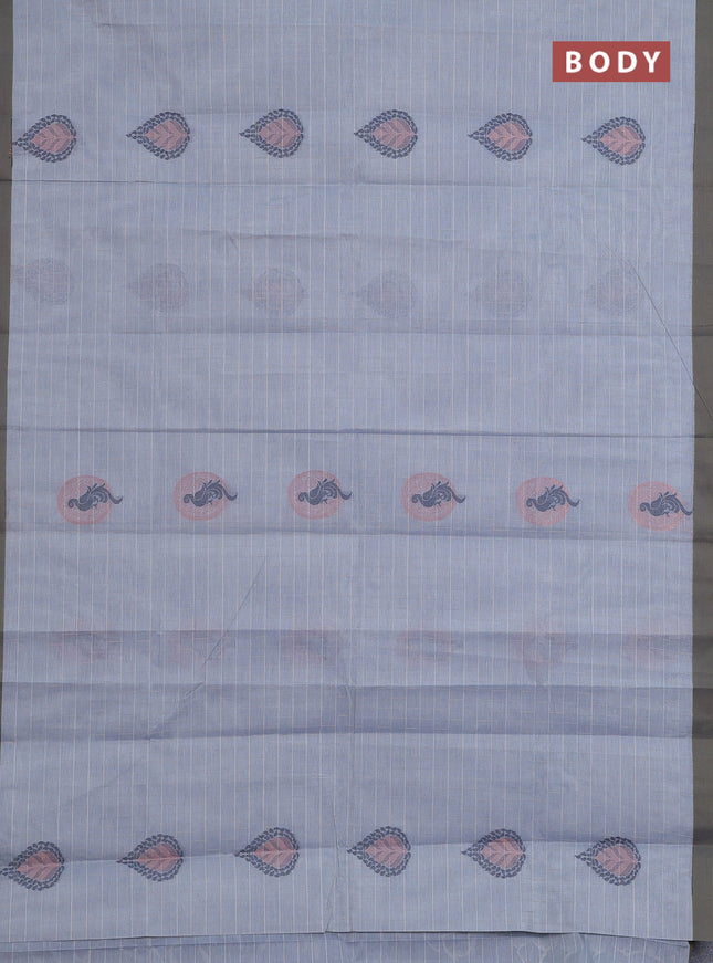 Nithyam cotton saree grey with allover thread weaves and simple border