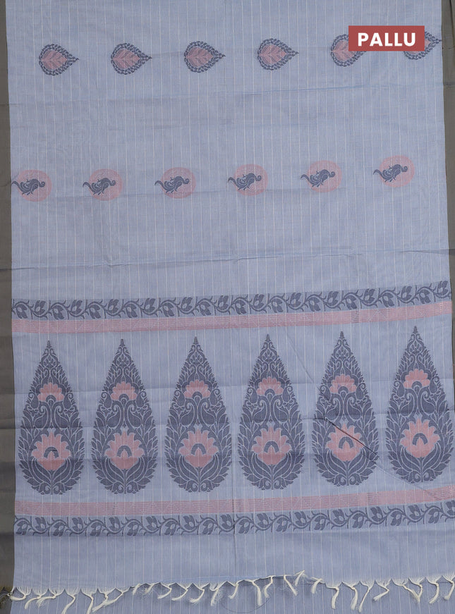 Nithyam cotton saree grey with allover thread weaves and simple border