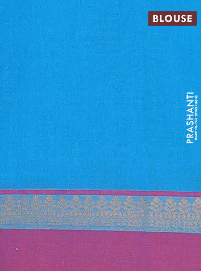 Nithyam cotton saree cs blue and magenta pink with thread woven buttas and thread woven simple border