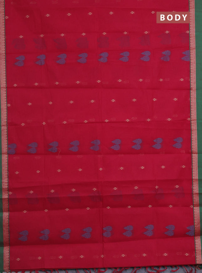 Nithyam cotton saree maroon and green with thread woven buttas and thread woven simple border