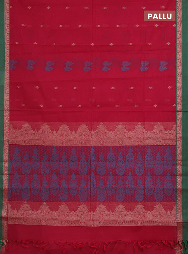 Nithyam cotton saree maroon and green with thread woven buttas and thread woven simple border