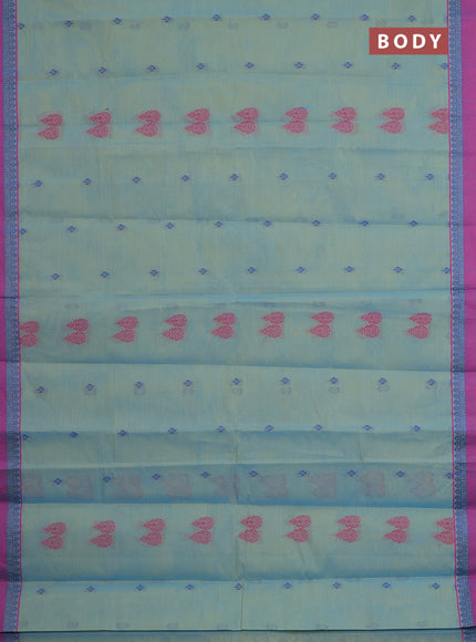 Nithyam cotton saree teal blue shade and magenta pink with thread woven buttas and thread woven simple border
