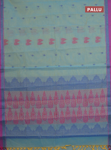 Nithyam cotton saree teal blue shade and magenta pink with thread woven buttas and thread woven simple border