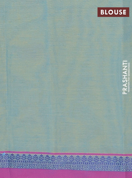 Nithyam cotton saree teal blue shade and magenta pink with thread woven buttas and thread woven simple border