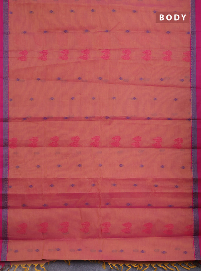 Nithyam cotton saree dual shade of yellowish pink and pink with thread woven buttas and thread woven simple border