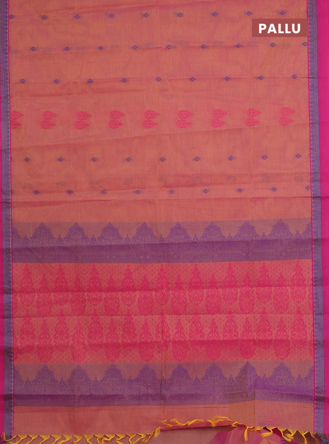 Nithyam cotton saree dual shade of yellowish pink and pink with thread woven buttas and thread woven simple border