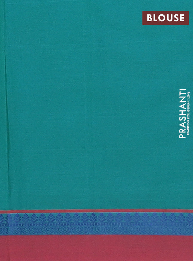 Nithyam cotton saree green and maroon with thread woven buttas and thread woven simple border