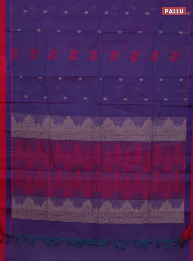 Nithyam cotton saree dual shade of bluish pink and pink with thread woven buttas and thread woven simple border