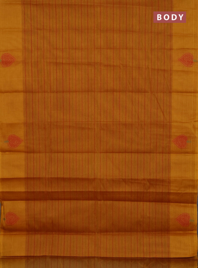 Nithyam cotton saree dark mustard with allover stripe pattern and thread woven butta border