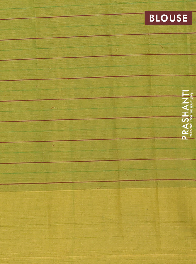 Nithyam cotton saree lime green with allover stripe pattern and thread woven butta border