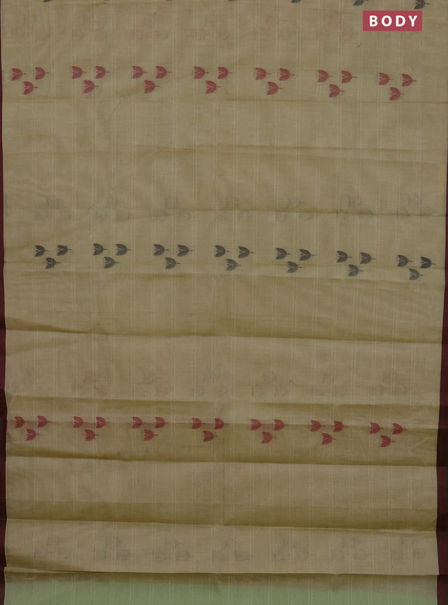 Nithyam cotton saree elaichi green and sap green with thread woven buttas and thread woven border