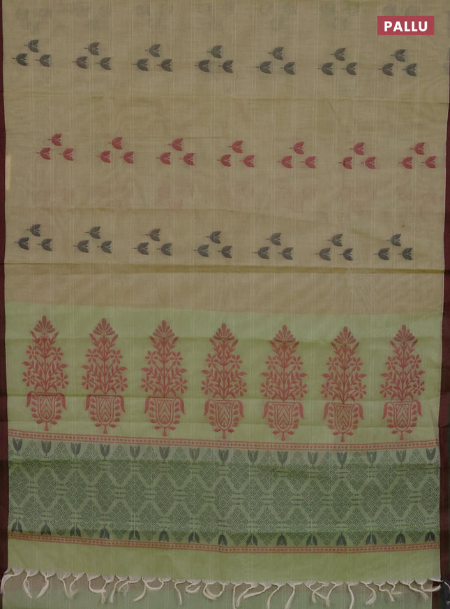 Nithyam cotton saree elaichi green and sap green with thread woven buttas and thread woven border