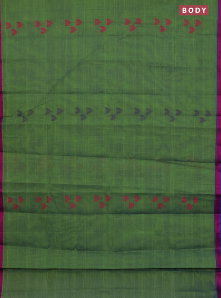 Nithyam cotton saree dual shade of green and violet with thread woven buttas and thread woven border
