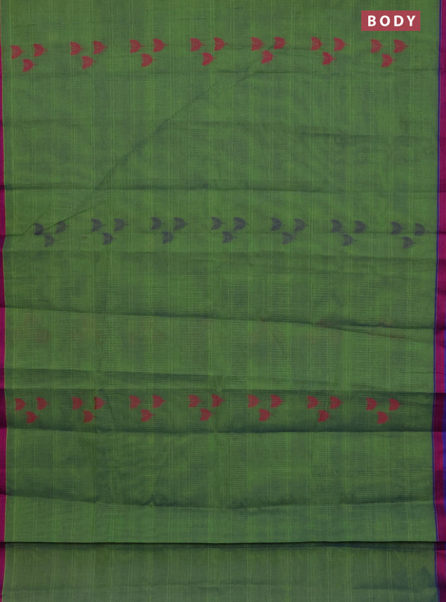 Nithyam cotton saree dual shade of green and violet with thread woven buttas and thread woven border