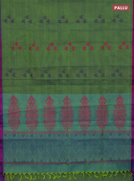 Nithyam cotton saree dual shade of green and violet with thread woven buttas and thread woven border
