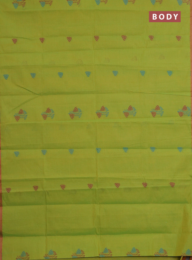 Nithyam cotton saree yellowish green with thread woven buttas and thread woven border