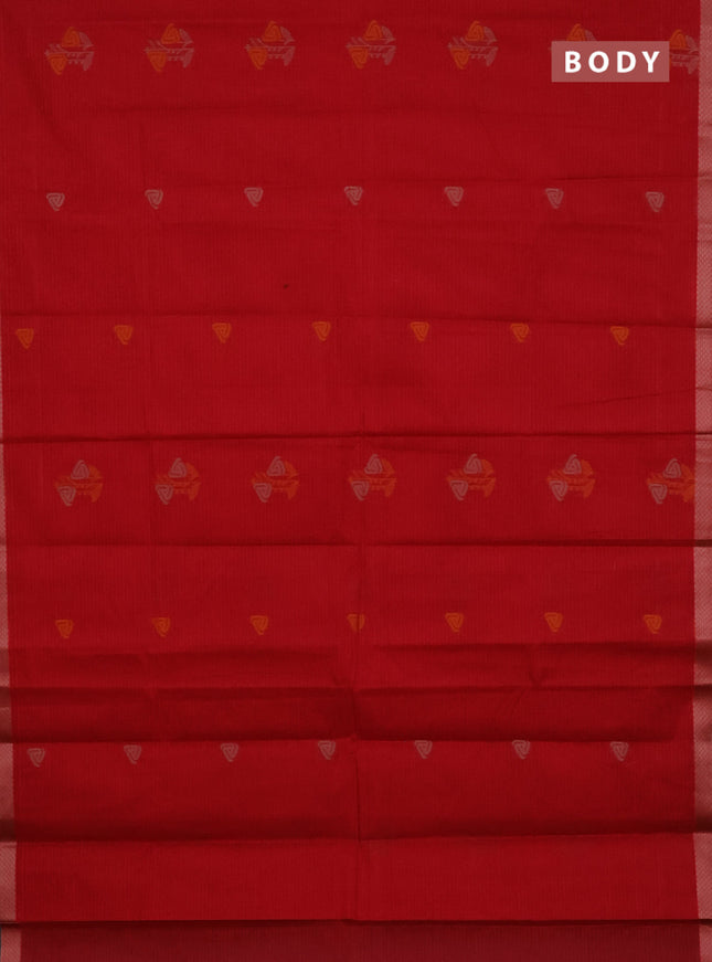 Nithyam cotton saree tomato red with thread woven buttas and thread woven border