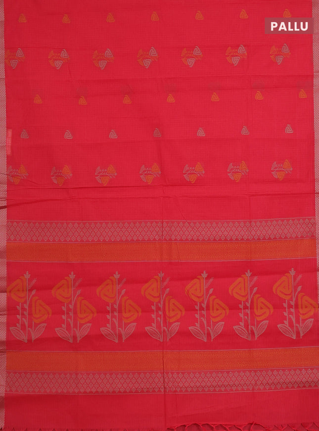 Nithyam cotton saree red with thread woven buttas and thread woven border
