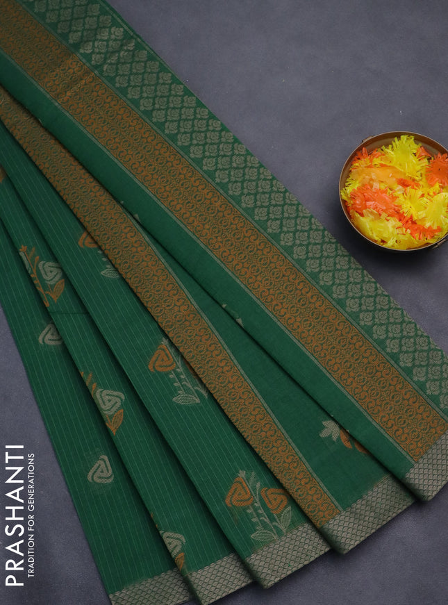 Nithyam cotton saree green with thread woven buttas and thread woven border