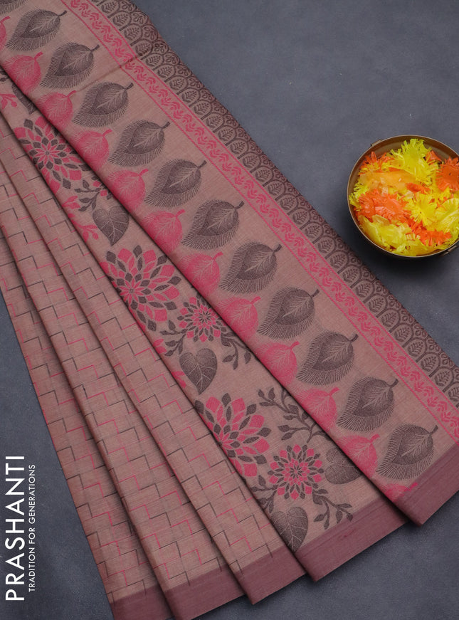 Nithyam cotton saree pastel brown with allover thread weaves and simple border