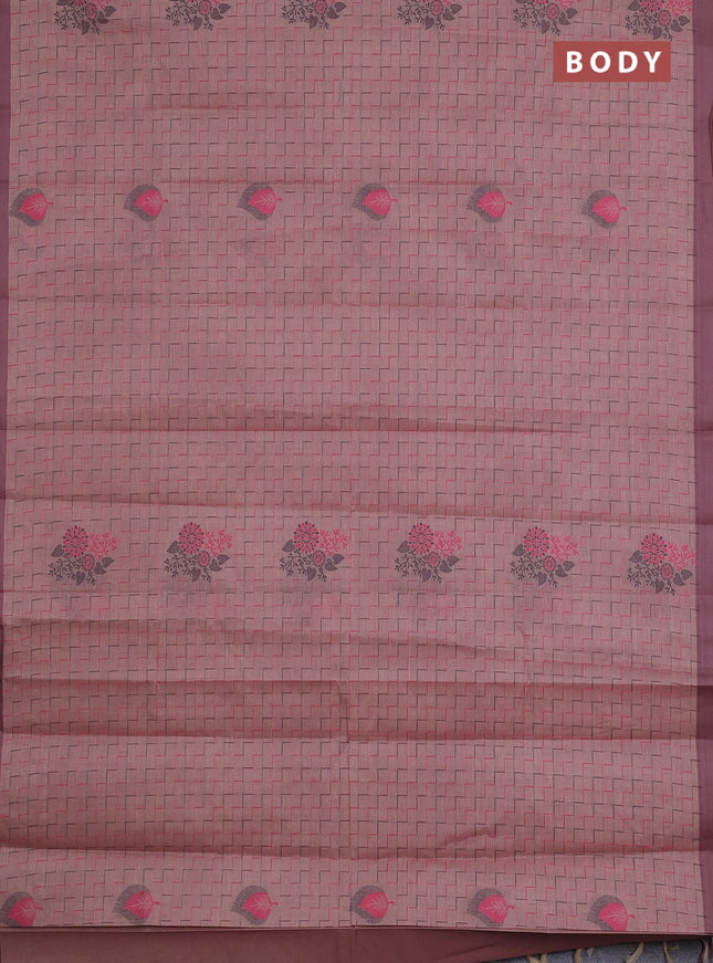 Nithyam cotton saree pastel brown with allover thread weaves and simple border